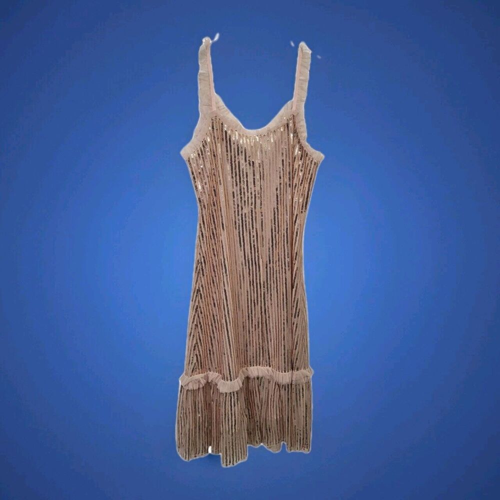 SEE THE SHADES Ruffle Trim Sequined Midi Dress M Scoop neck Sleeveless